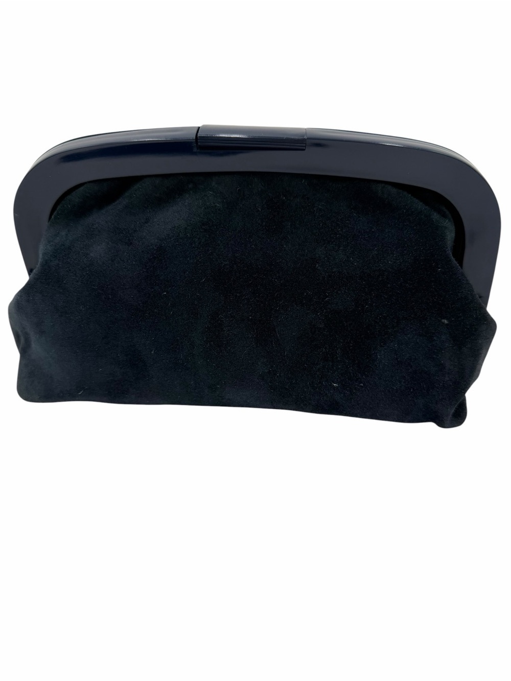 Vintage Lord & Taylor Navy Suede Clutch Made in Italy Lucite Frame Evening Bag